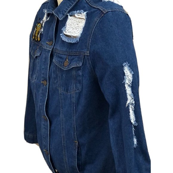 Boom Boom Jeans Jean Jacket Native American Design Blue Denim Size XL Women's - Picture 5 of 11
